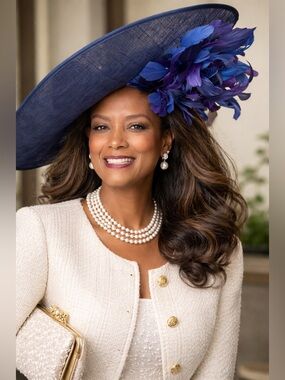 Statement Royal Blue Feathered Wide-Brim Hat